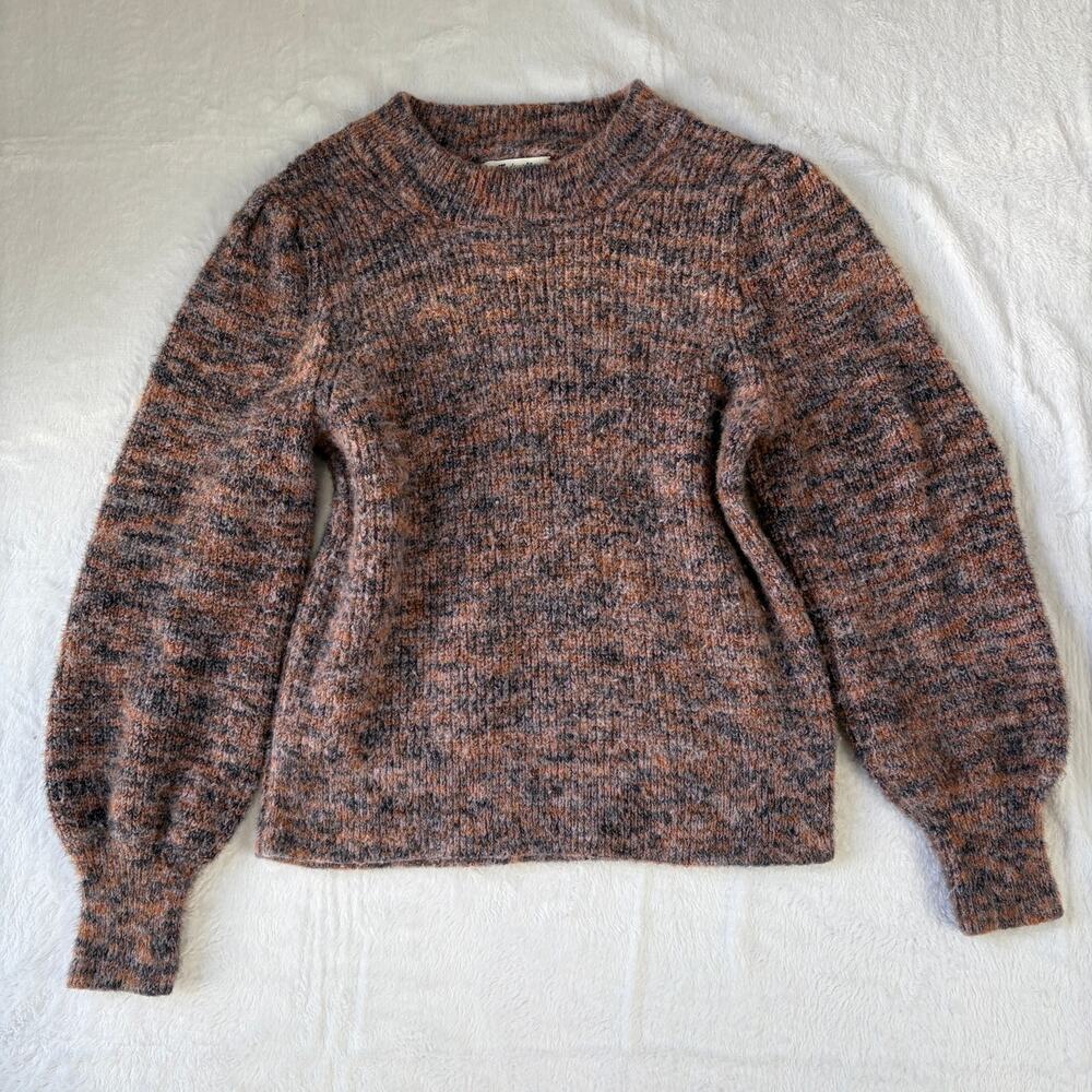Madewell Space-Dyed Eaton Puff-Sleeve Sweater Women's XS Marled Plum Knit Granny